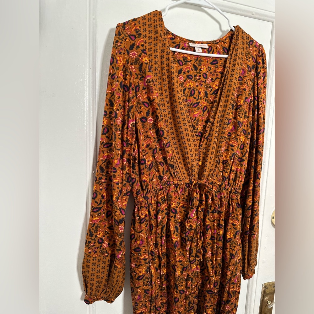 Long Sleeve Dress in Orange and Brown Perfect for Fall - Picture 4 of 9